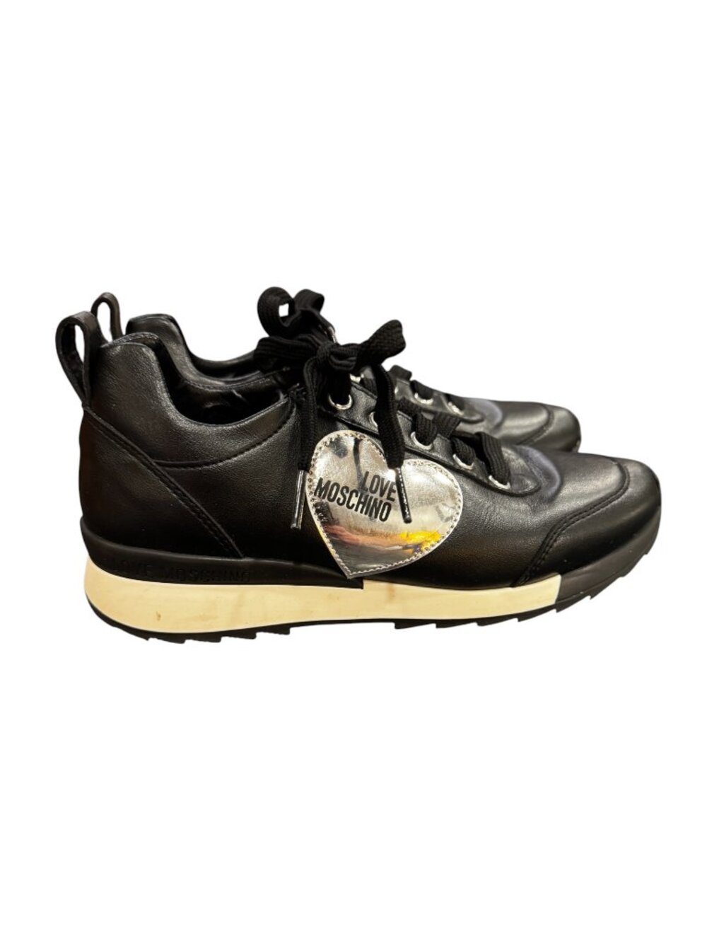 Love Moschino Black Leather Heart Sneakers Size 35 Italy - Picture 2 of 6